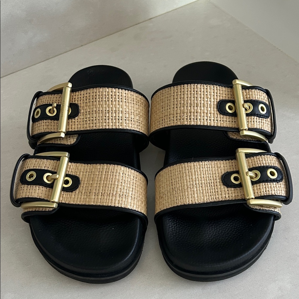 AllSaints Black Pebbled Leather Slide Sandal